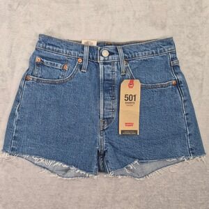 NWT Levis 501 26 (27) High Rise Denim Jean Shorts Womens Raw Hem Button Cutoffs